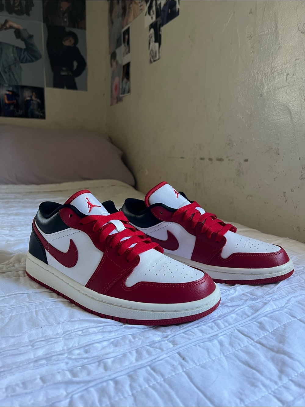 Jordan Low-Top Sneakers in White, Red & Black